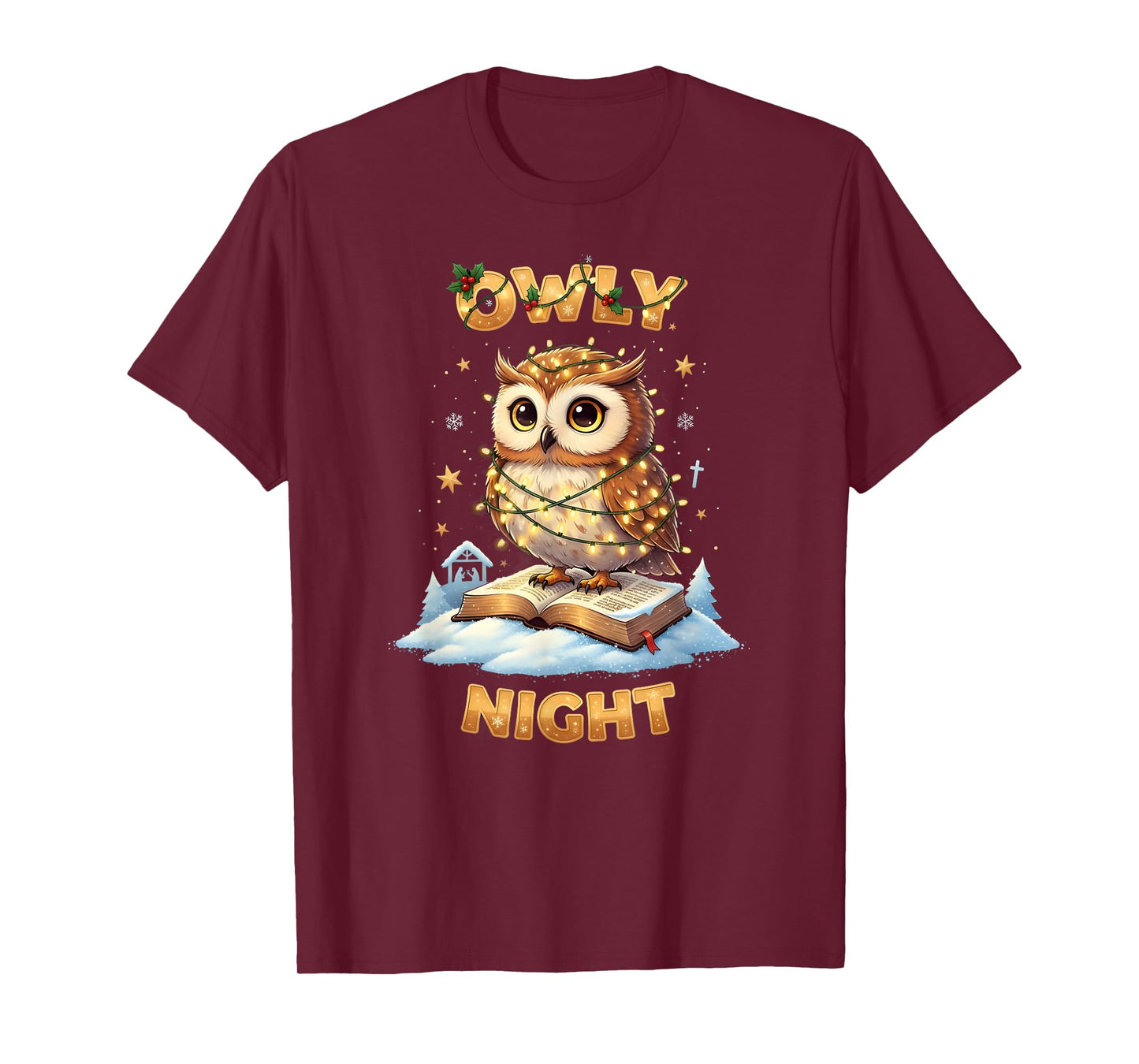 Owly Night Christmas Owl Snowflakes Bible Christian Religion T-Shirt