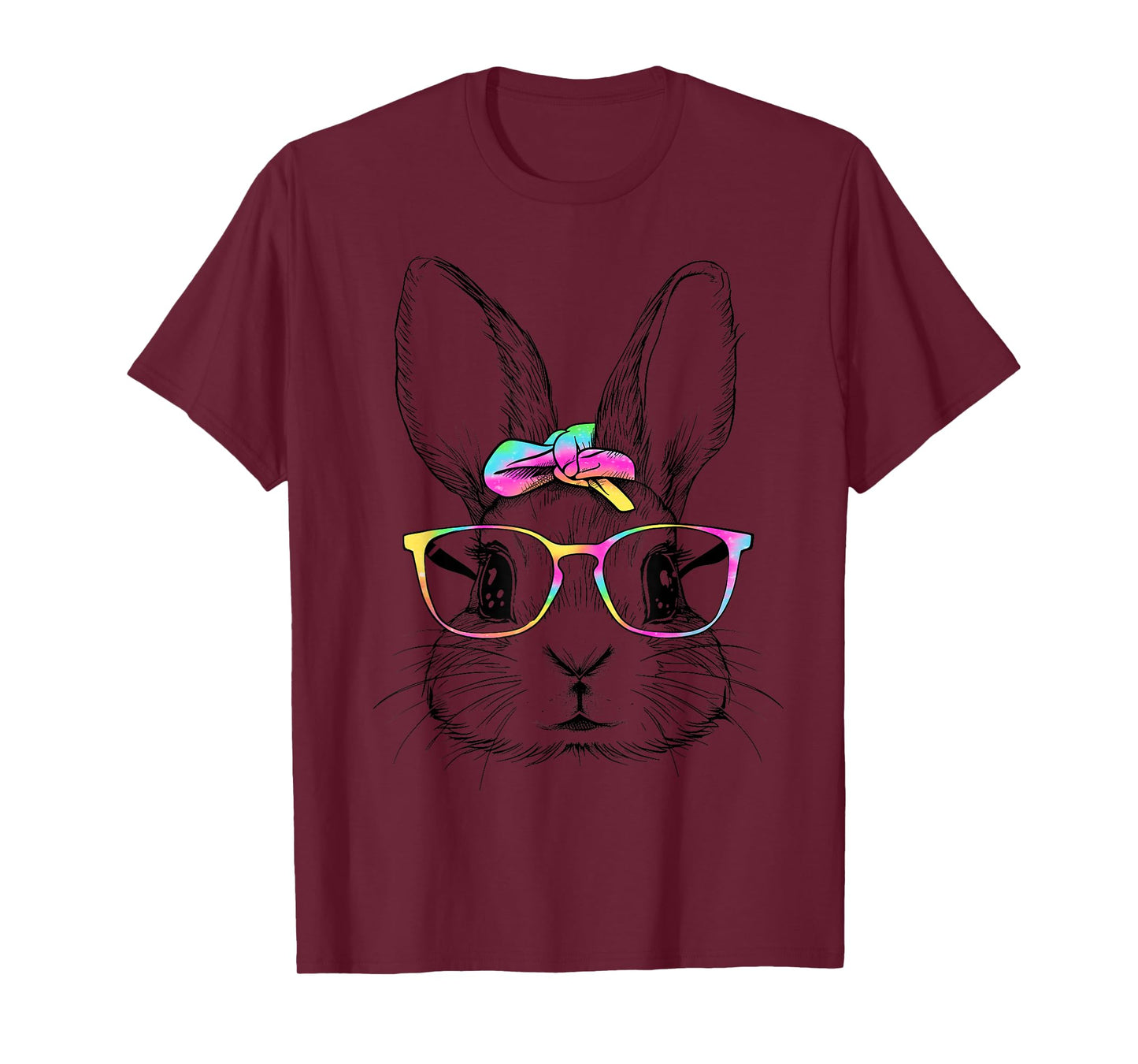 Cute Bunny Rabbit Face Tie Dye Glasses Girl Happy Easter Day T-Shirt