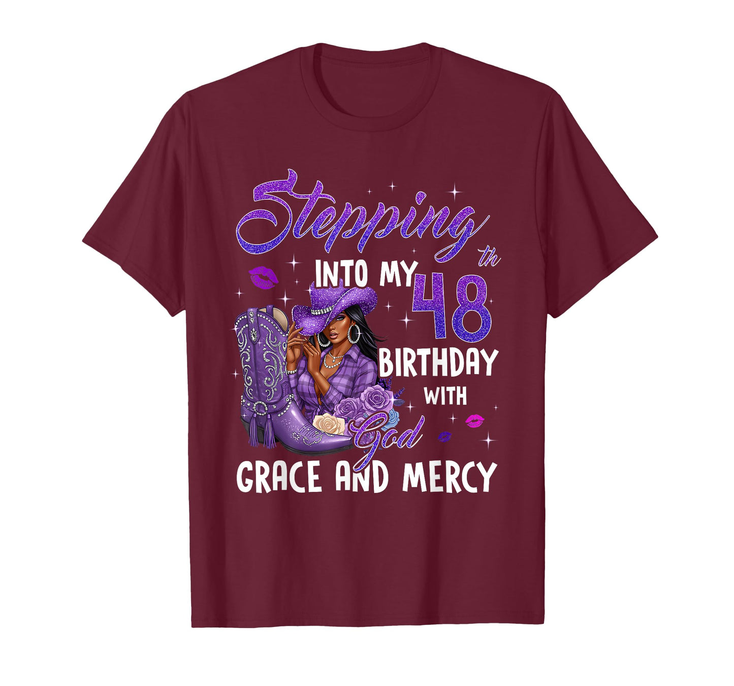 Stepping Into My 48th Birthday Faith Grace Mercy Cowgirl T-Shirt