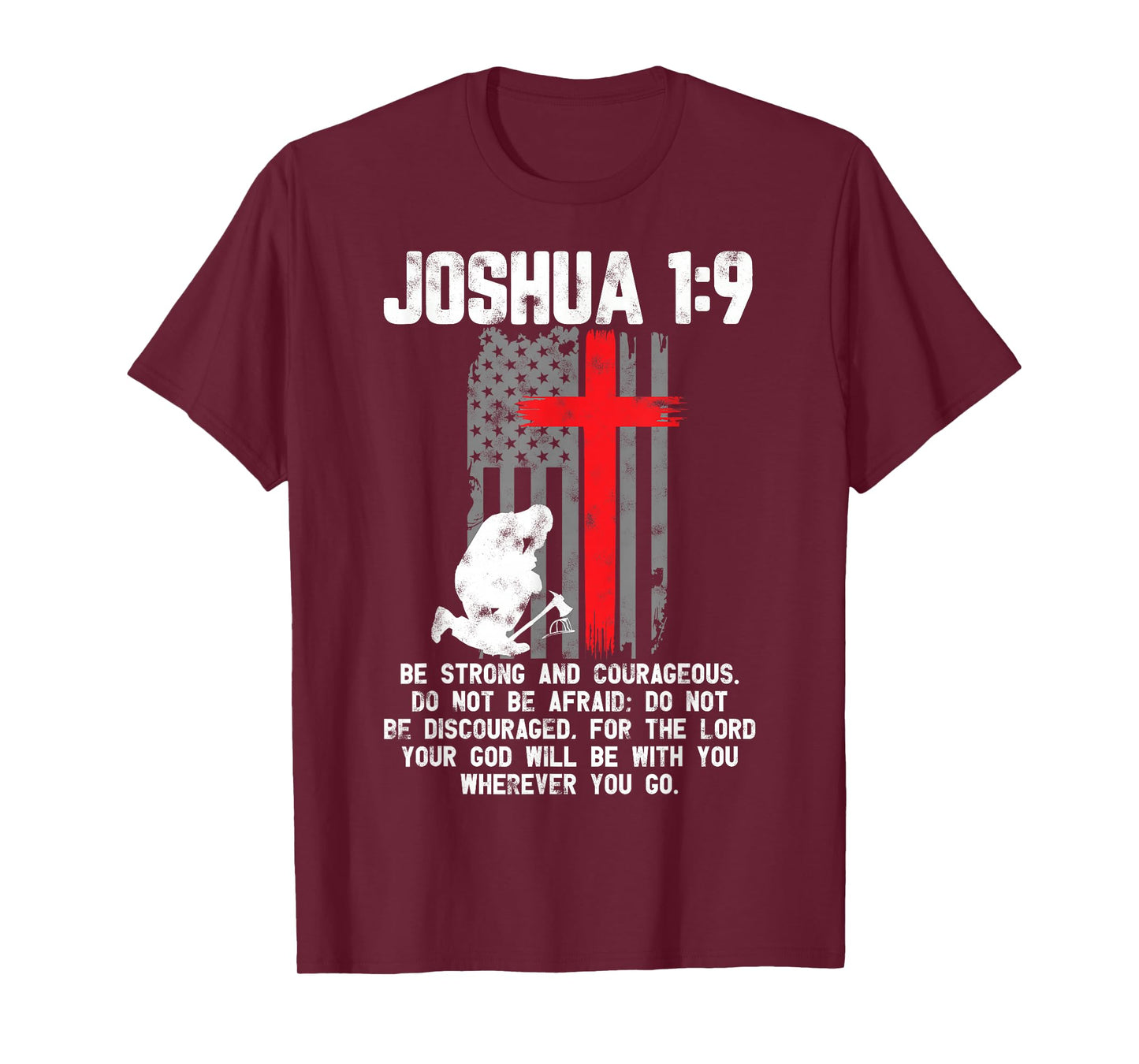 Thin Red Line Firefighter Cross Bible Verse Christian T-Shirt
