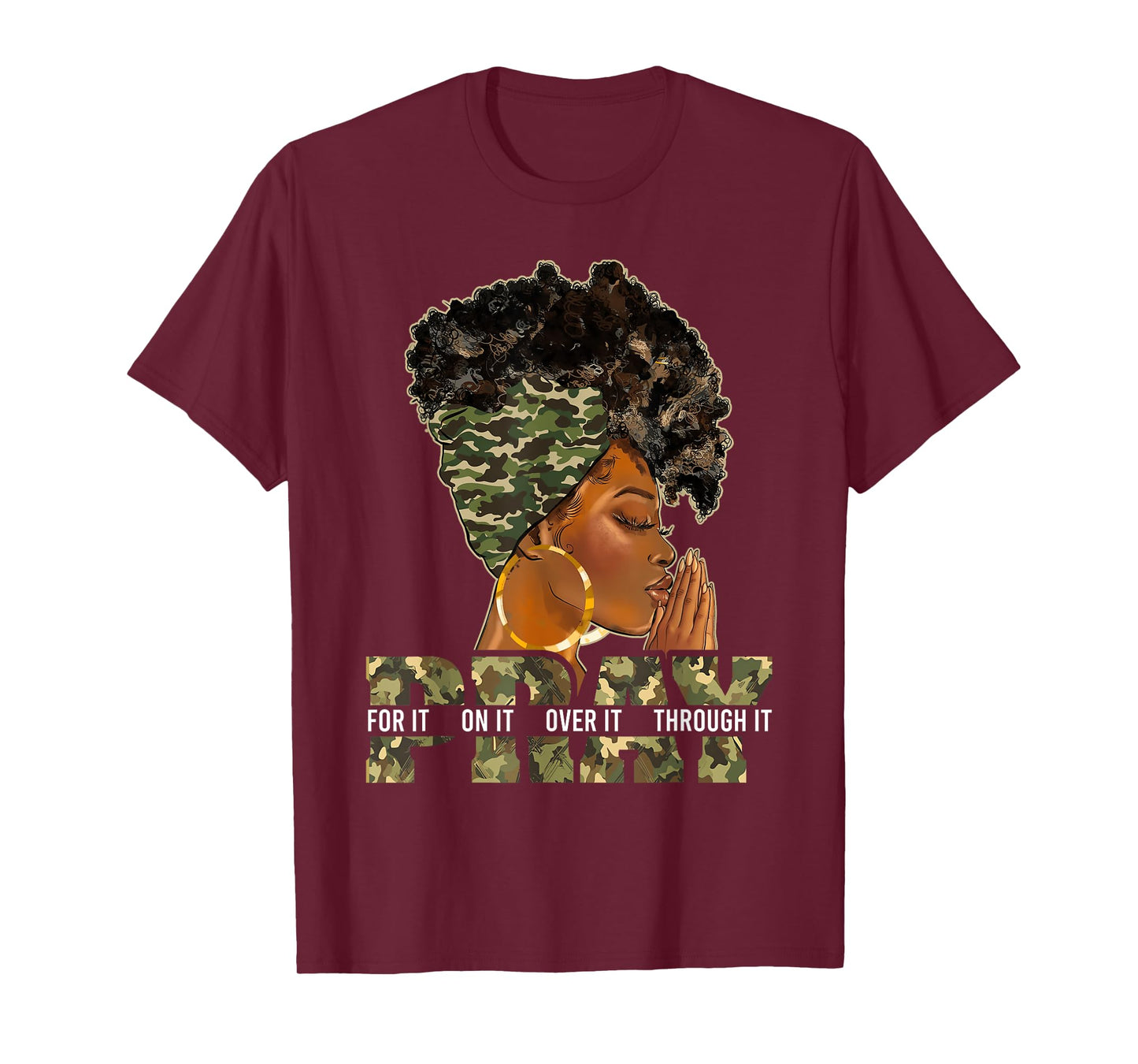 Pray On It Pray Over It Black Woman Afro Christian Sayings T-Shirt