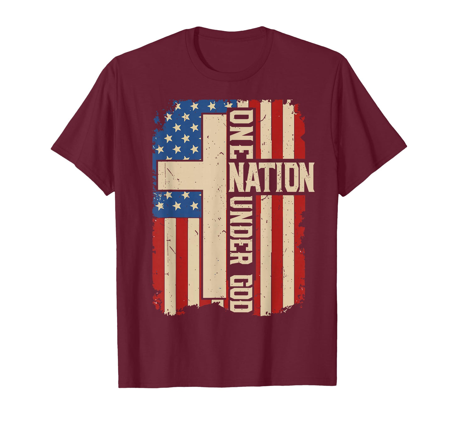 One Nation Under God Patriotic Christian Faith American Flag T-Shirt