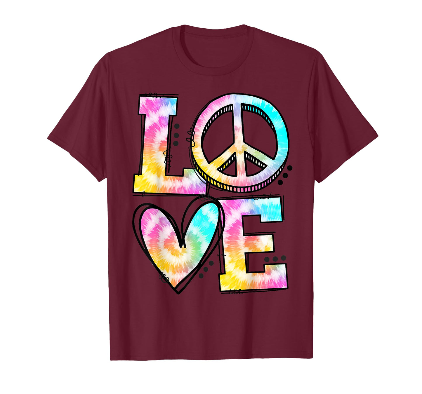 Retro Tie Dye Love Peace Sign Heart 60s 70s Hippie Costume T-Shirt