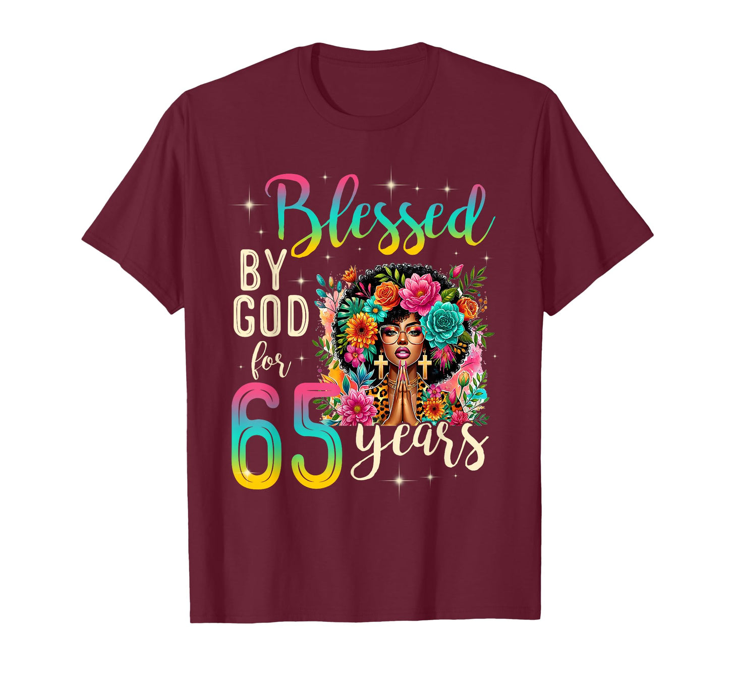 Black Girl Blessed by God for 65 Years Christian Birthday T-Shirt