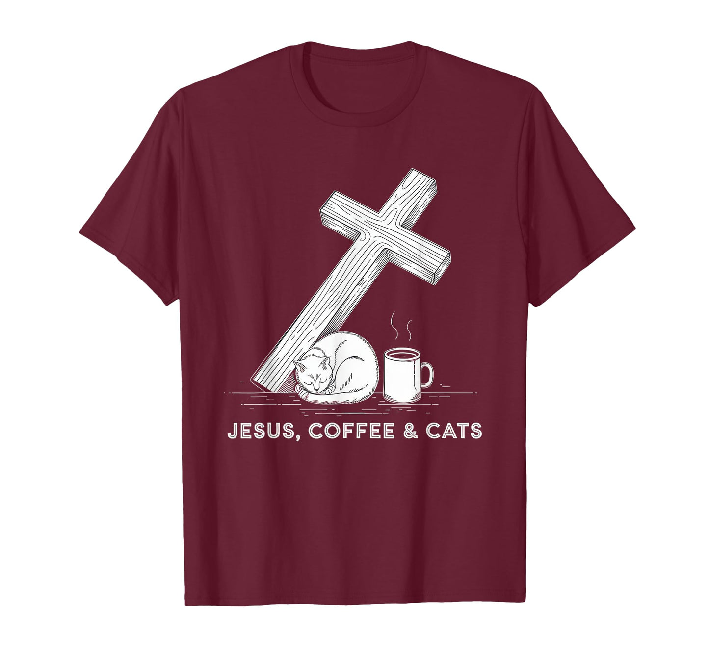 Jesus Coffee Cats Funny Cute Design Jesus Lovers Christian T-Shirt