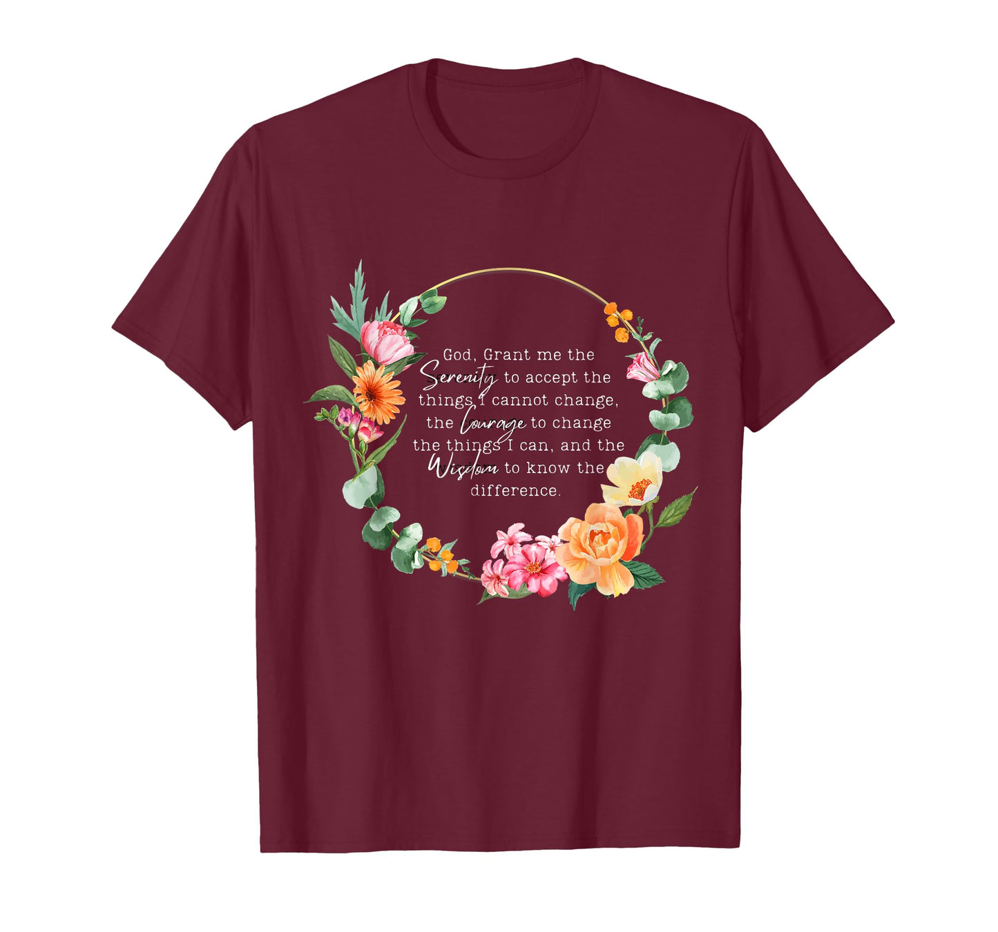 floral womens girls god grant me the serenity prayer spiritu T-Shirt