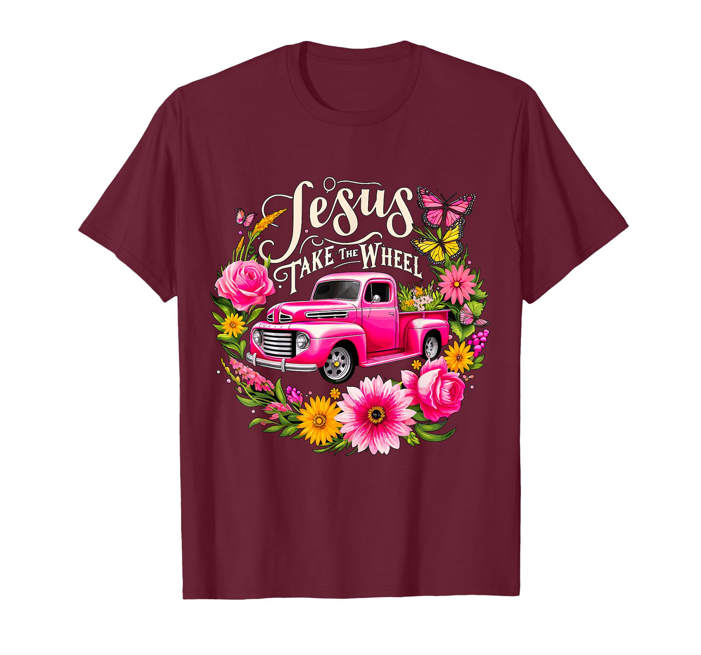 Jesus take the Wheel Floral Farm Truck Christmas Xmas T-Shirt