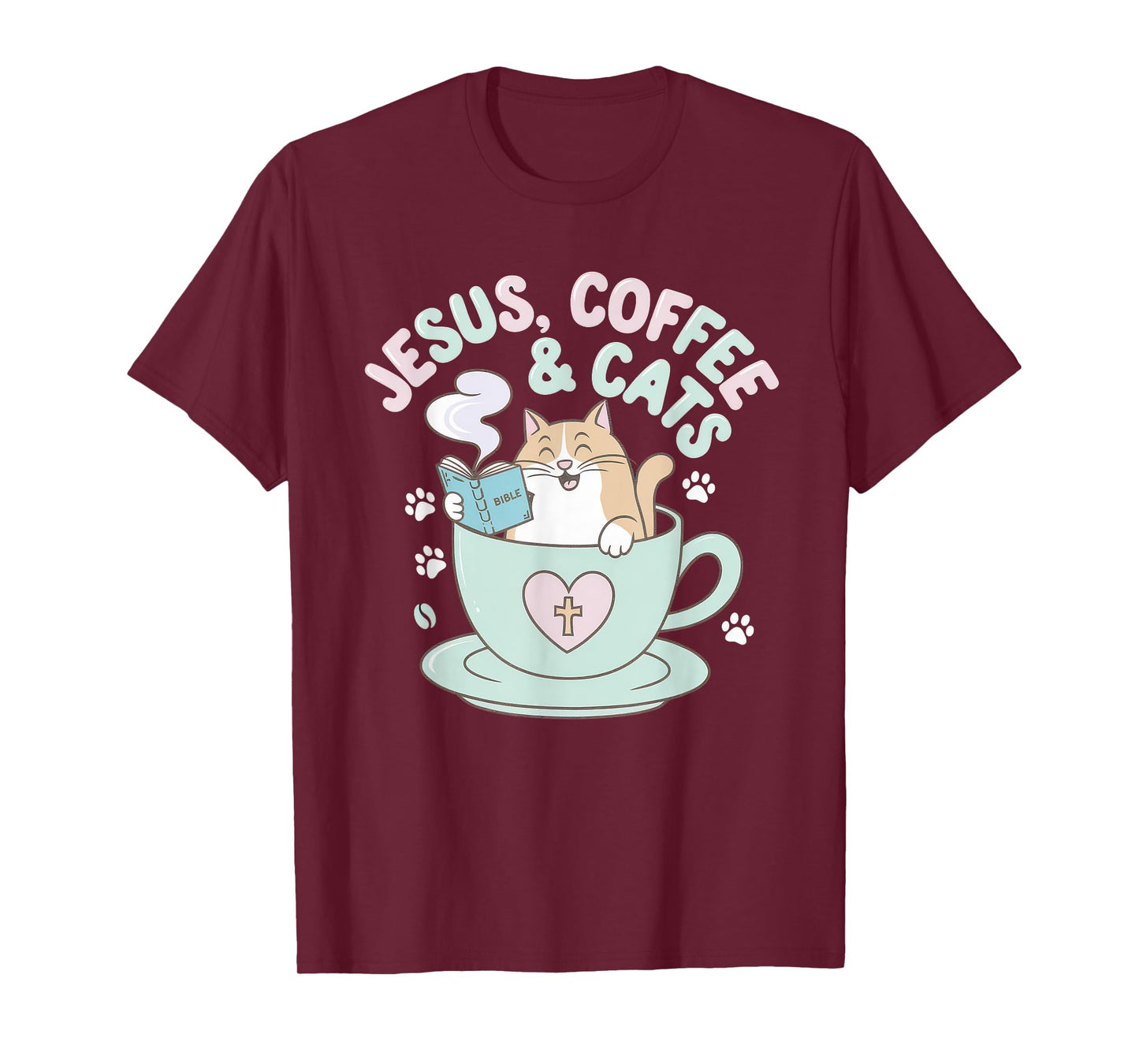 Jesus Coffee Cats Funny Cute Design Jesus Lovers Christian T-Shirt
