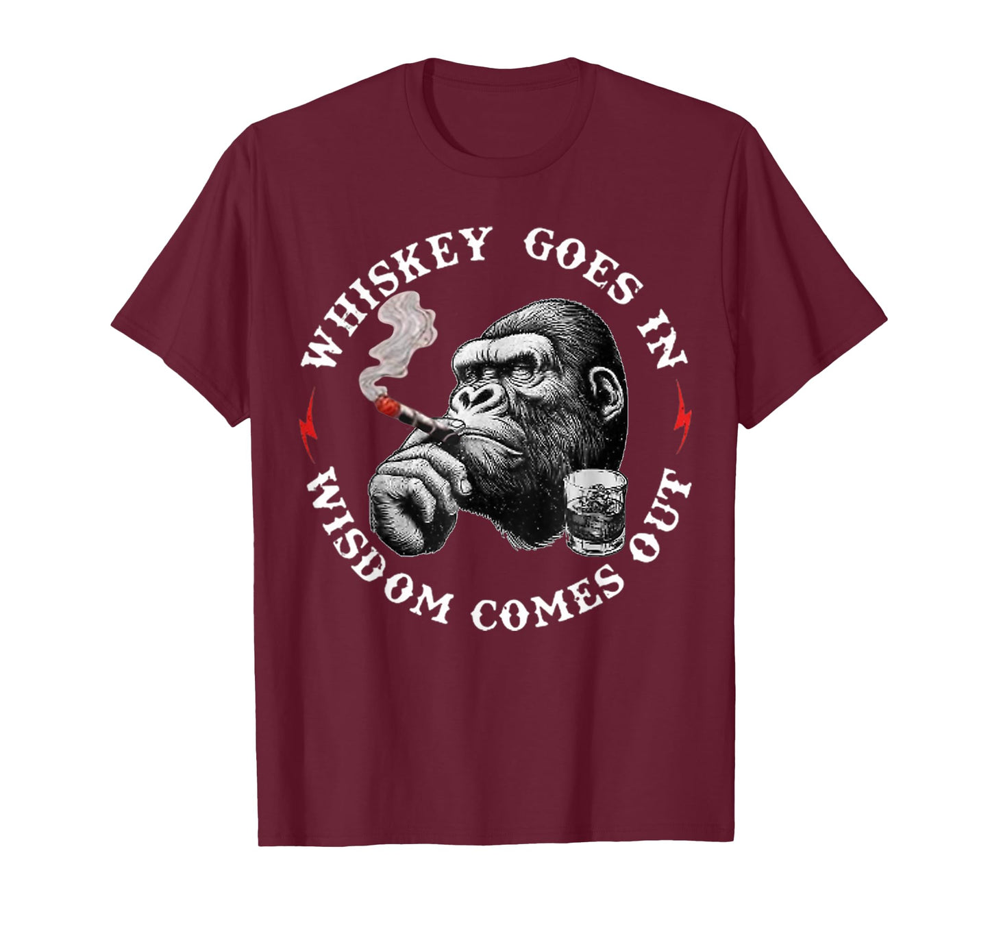 Whiskey Goes In Wisdom Comes Out Funny Monkey T-Shirt