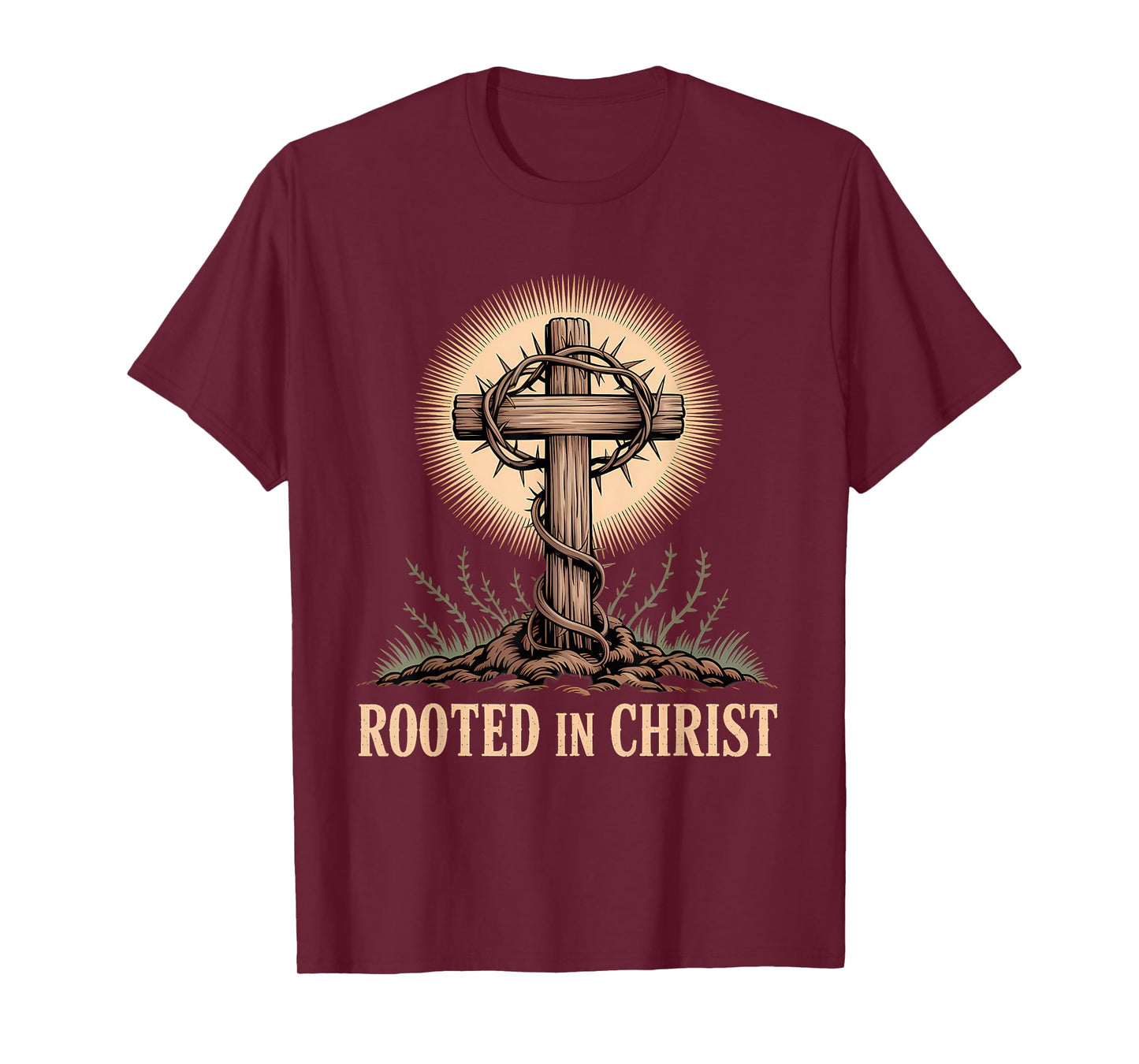Rooted in Christ Christian Faith Jesus Cross T-Shirt