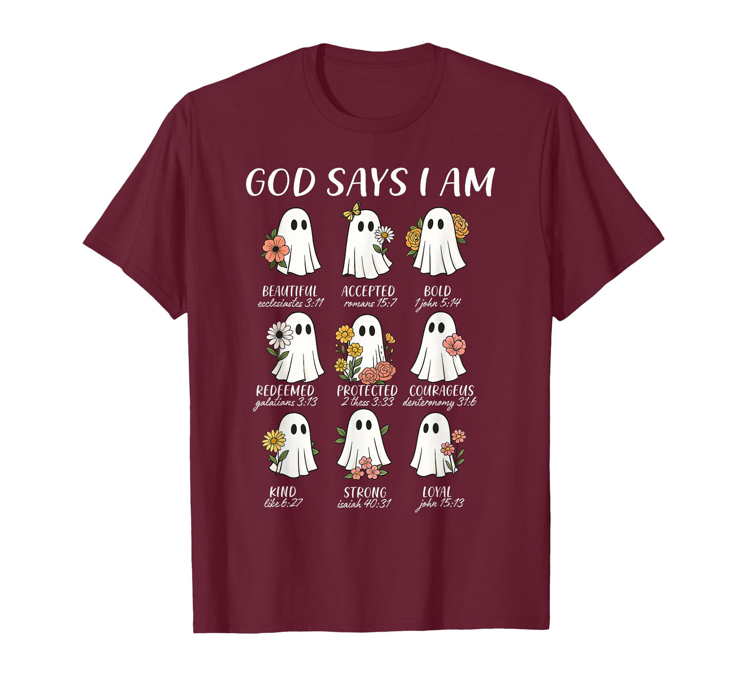 God Says I Am Cute Ghost Floral Groovy Halloween Christian T-Shirt