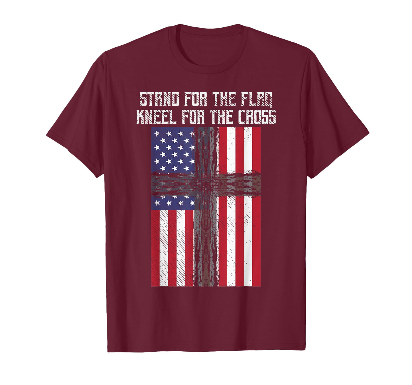 Stand Flag Kneel Cross God Jesus America US Christian Gift T-Shirt