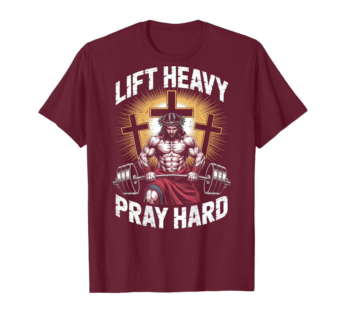 Men's Jesus Gym Lift Heavy Pray Hard Funny Christian Workout T-Shirt