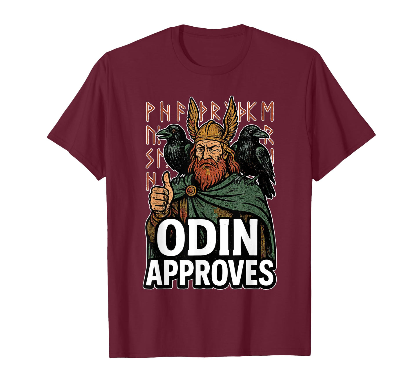 Odin Approves Norse Viking Mythology Runes Raven Warrior T-Shirt