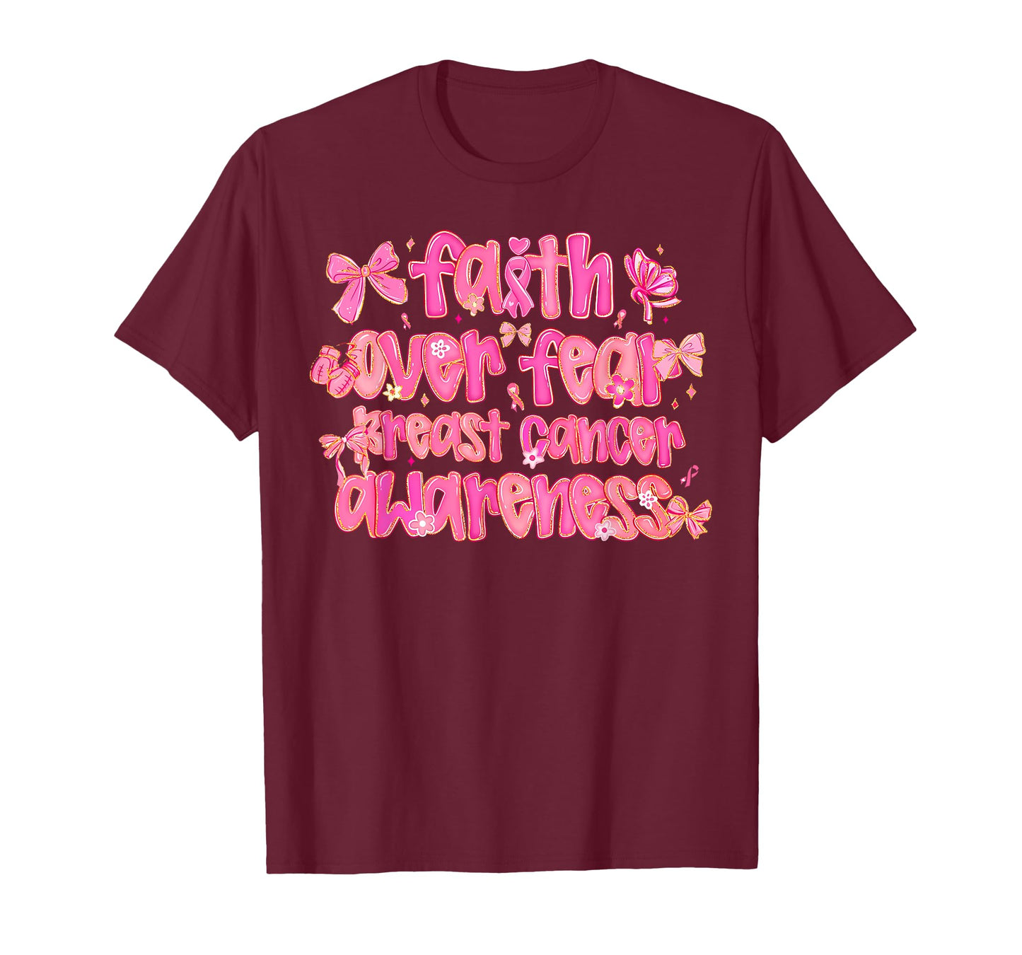 Preppy Faith Over Fear Breast Cancer Awareness Coquette T-Shirt