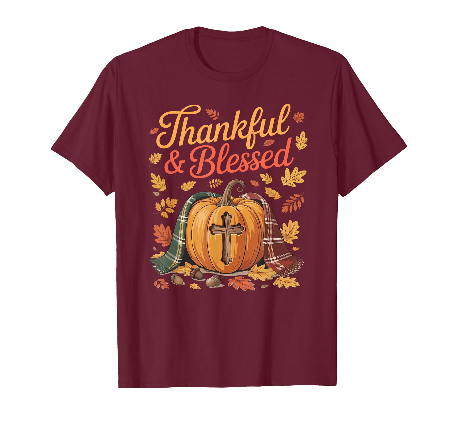 Thankful Blessed Pumpkin Cross Thanksgiving Fall T-Shirt