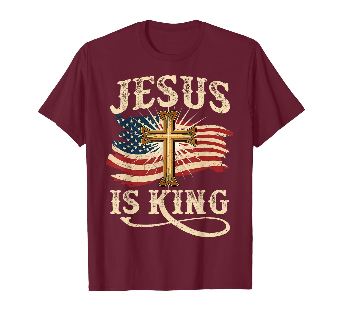 Jesus Is King Christian Cross USA American Flag Religious T-Shirt