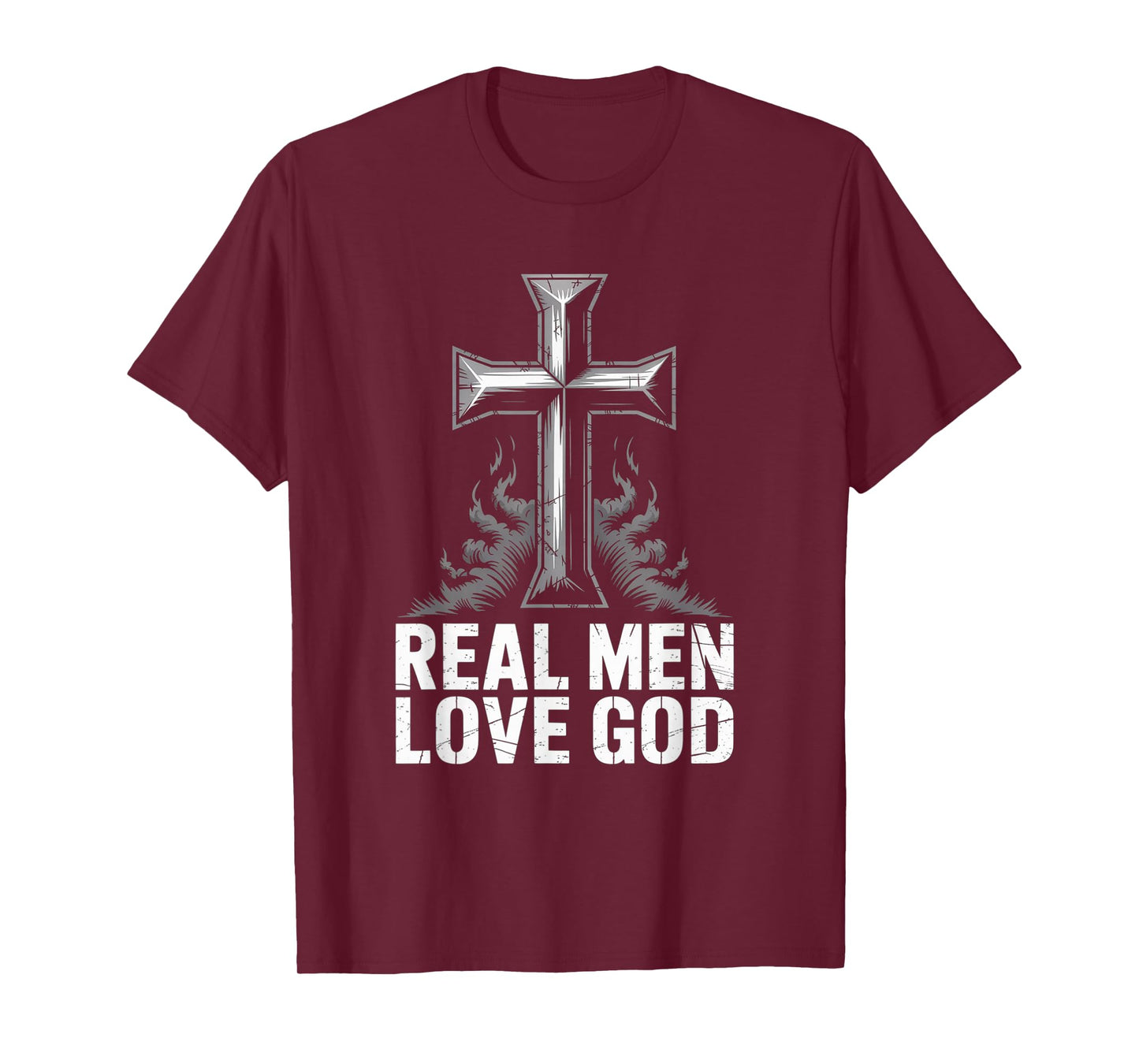 Christian Faith Real Men Love God Cross Design T-Shirt