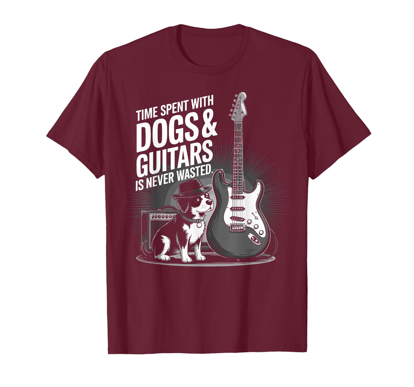 Time Spent with Dog and Guitars is Never Waste Guitarist T-Shirt