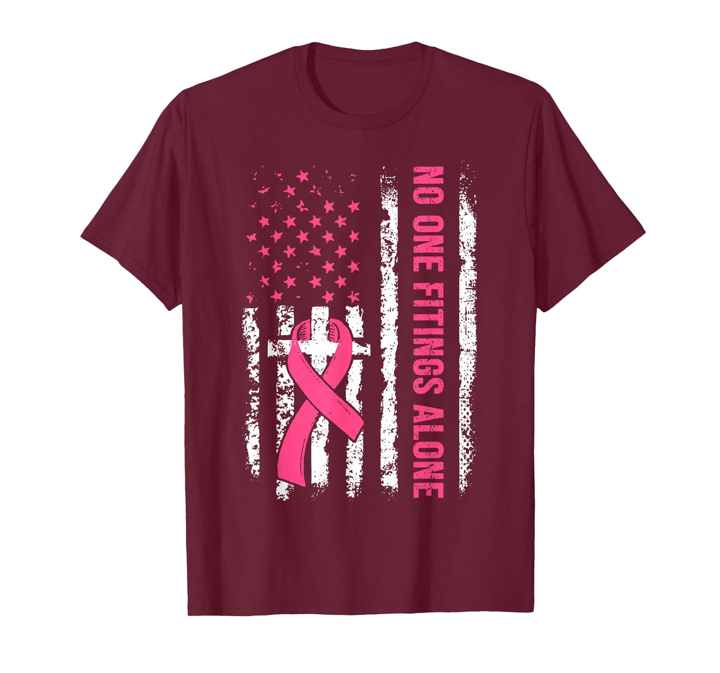 No One Fights Breast Cancer Alone Support Cross Christian T-Shirt