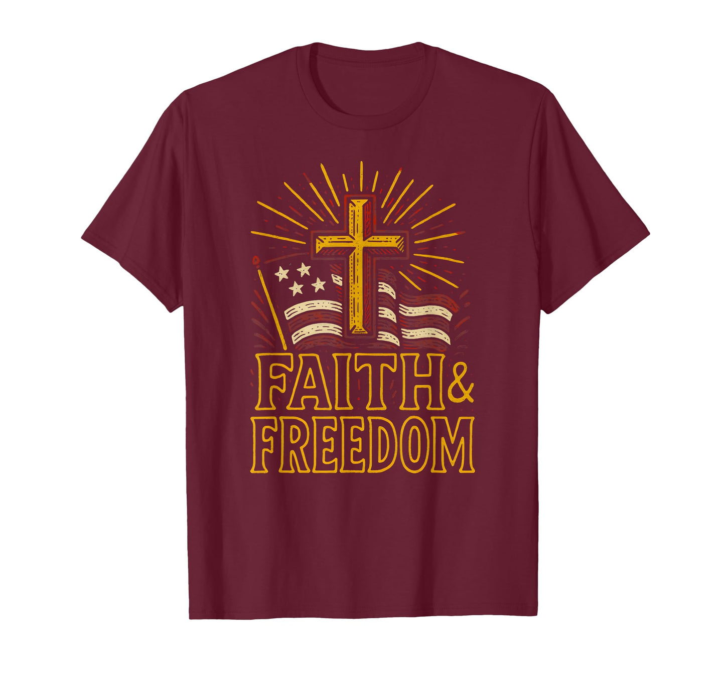 Patriotic Cross Faith Freedom Vintage Mens Christian T-Shirt