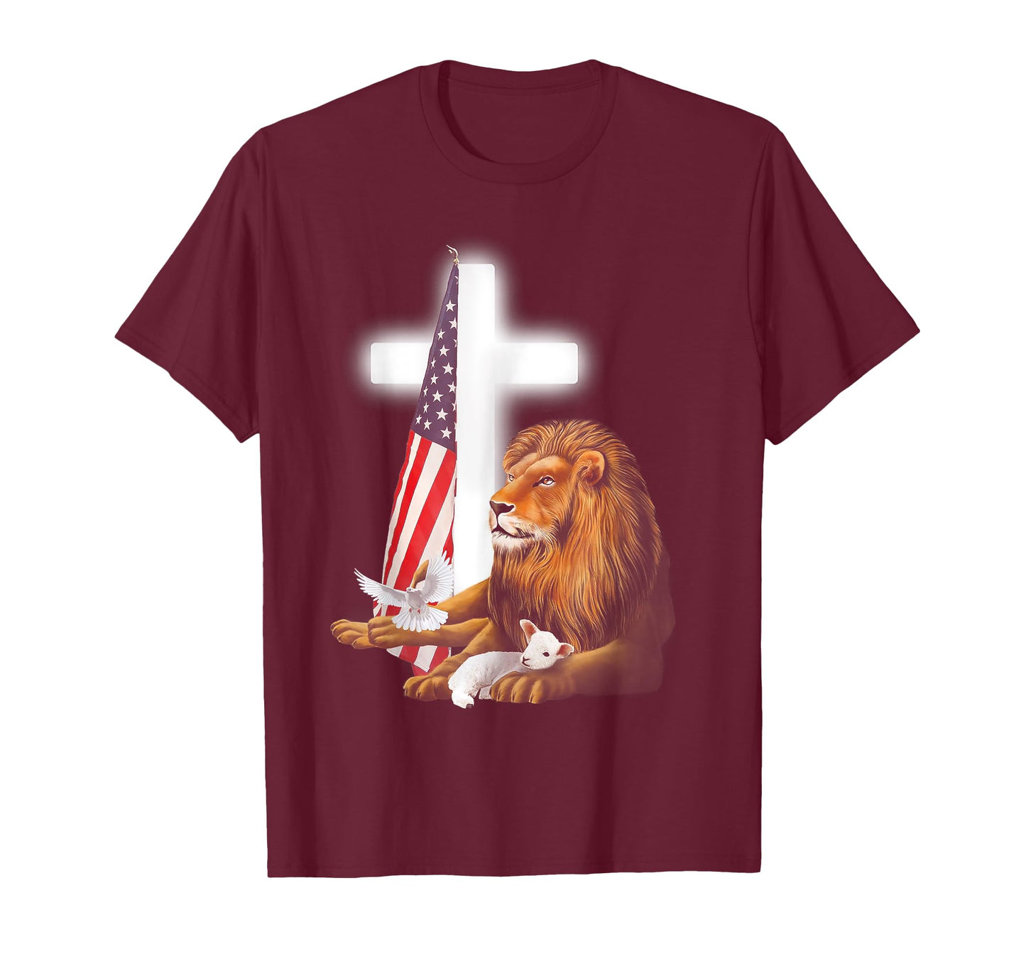 Lion And Lamb Cross Sheep Dove America Flag T-Shirt