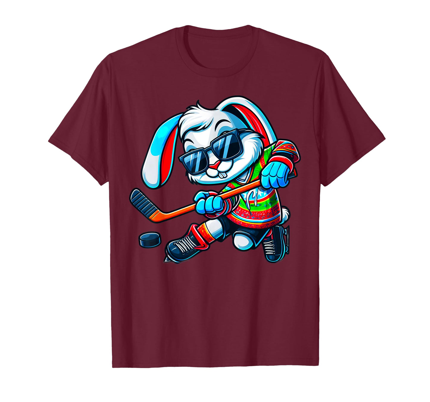 Easter Bunny Hockey Player Rabbit Egg Men Women Boys Kids T-Shirt
