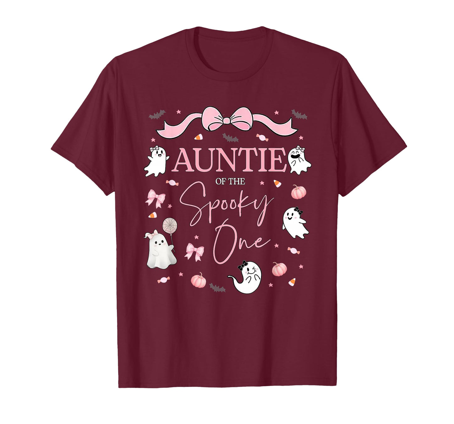 Auntie of The Spooky One Birthday Girl Pink Bow Halloween T-Shirt