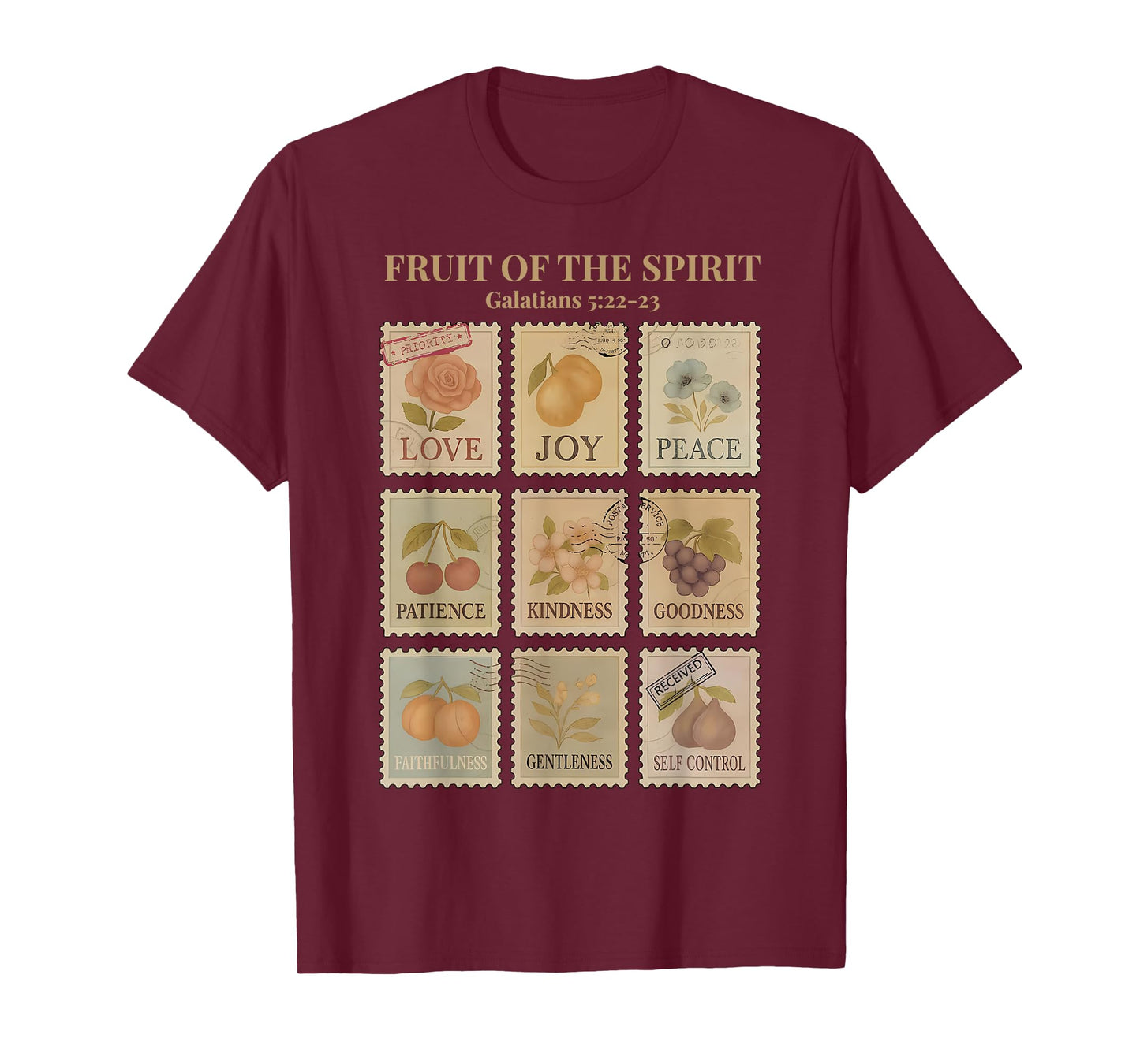 Fruit of The Spirit Vintage Stamp Christian Bible Verse T-Shirt