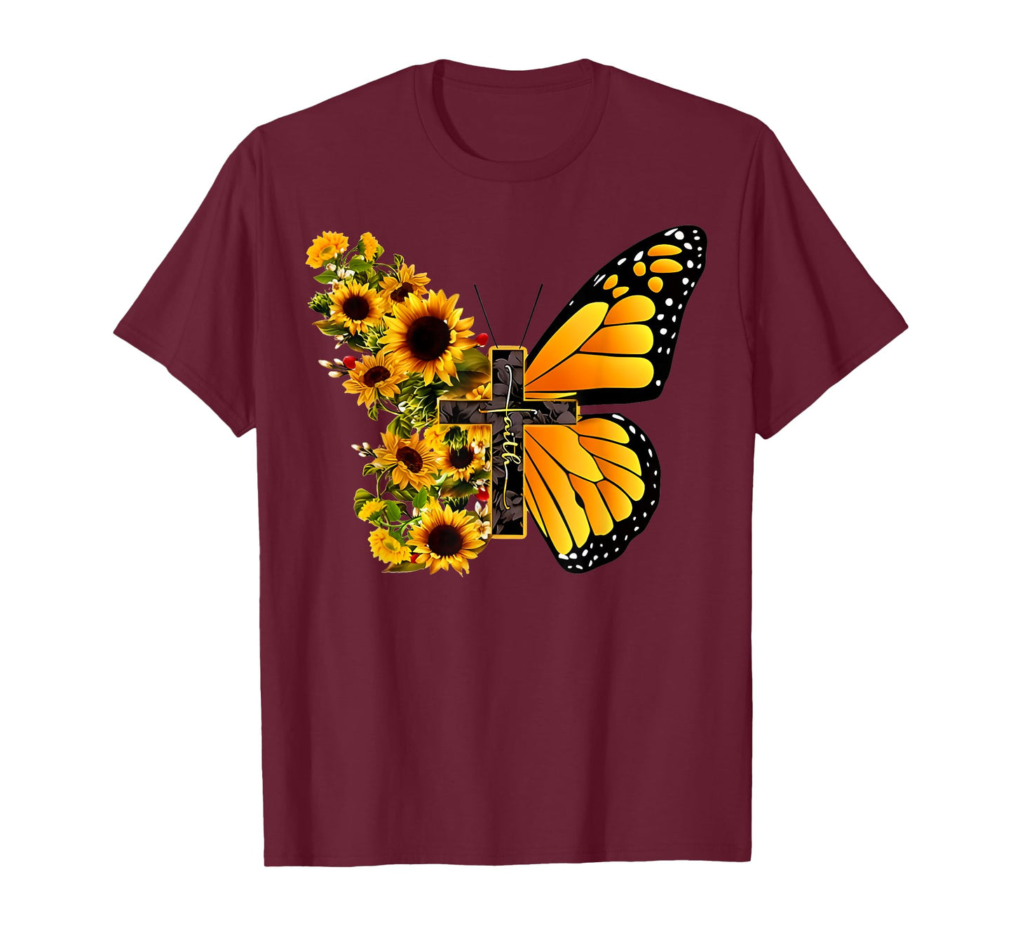 Faith Cross Sunflower Butterfly Christian Vintage T-Shirt