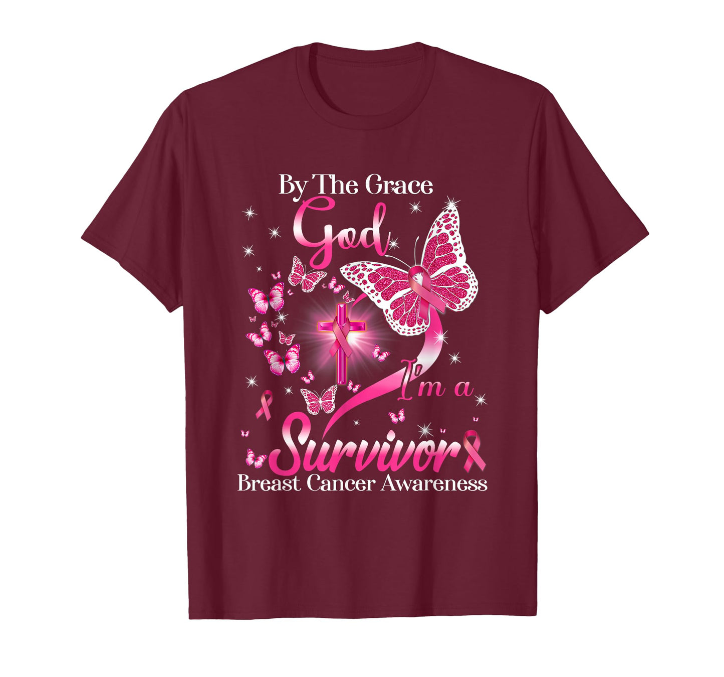 by The Grace God I'm A Survivor Breast Cancer Awareness T-Shirt