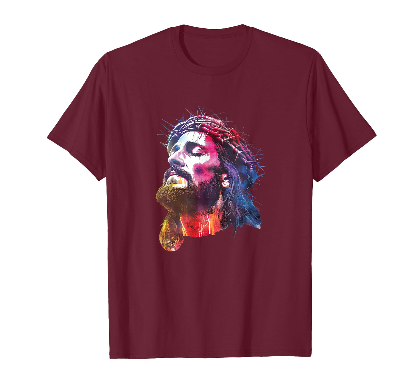 Face of Jesus Crown of Thorns Rainbow Christ Faith T-Shirt