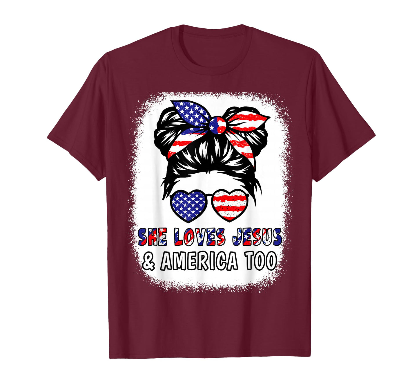 Girl Loves Jesus & America 4th July Flag USA Patriotic Women T-Shirt