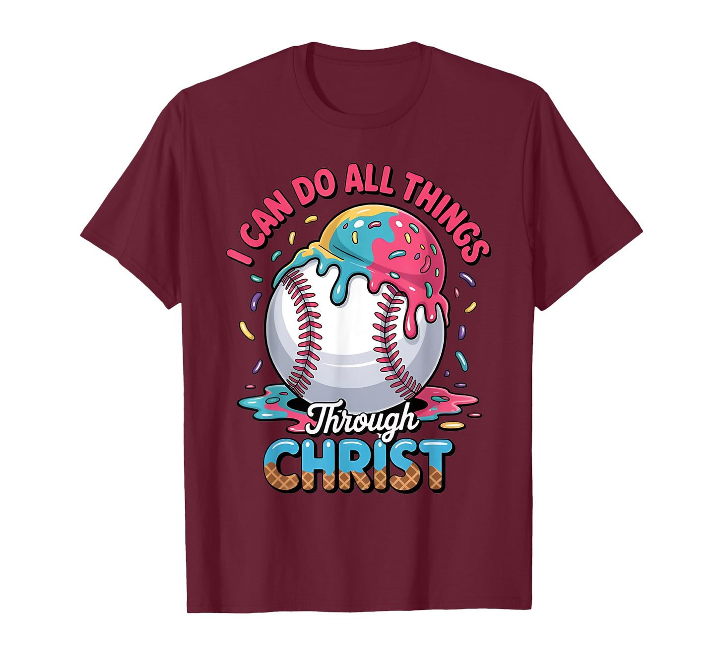Philippians 4:13 Baseball Ice Cream Drip Stuff Boys Kids T-Shirt
