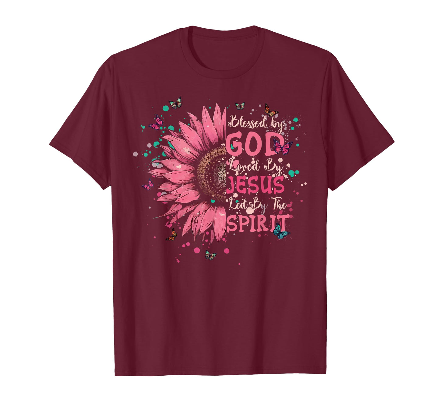 Blessed by God Loved by Jesus Christian Cross Tee Sunflower T-Shirt