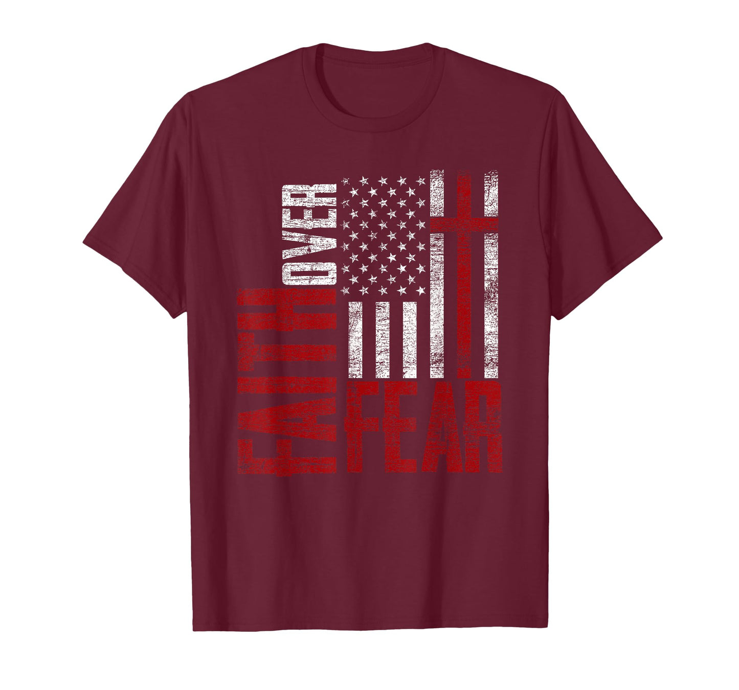 Patriotic Devotee USA Flag Cross Faith Over Fear Jesus Women Kids Men T-Shirt