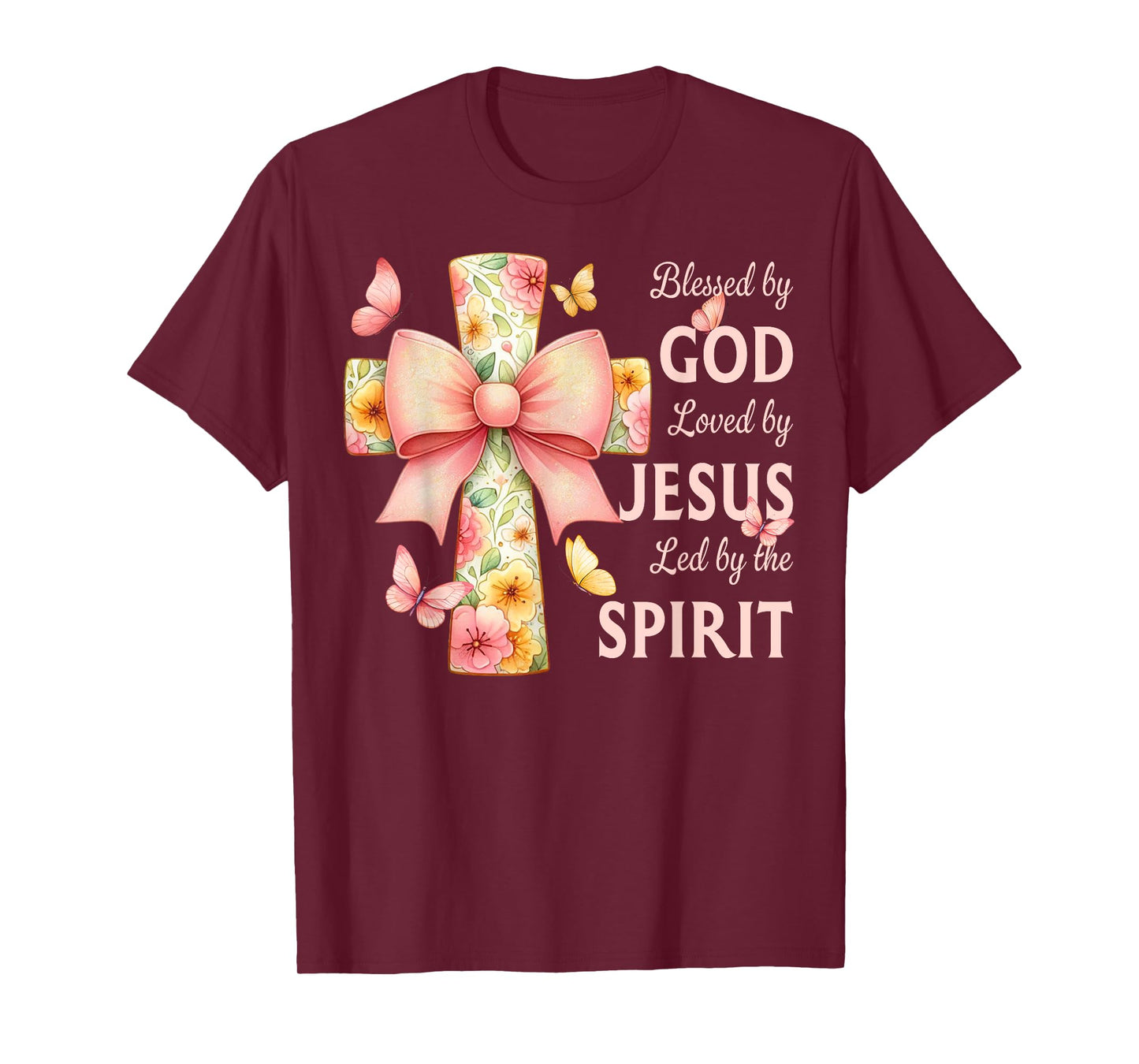 Blessed by God Loved by Jesus Pastel Floral Coquette Cross T-Shirt