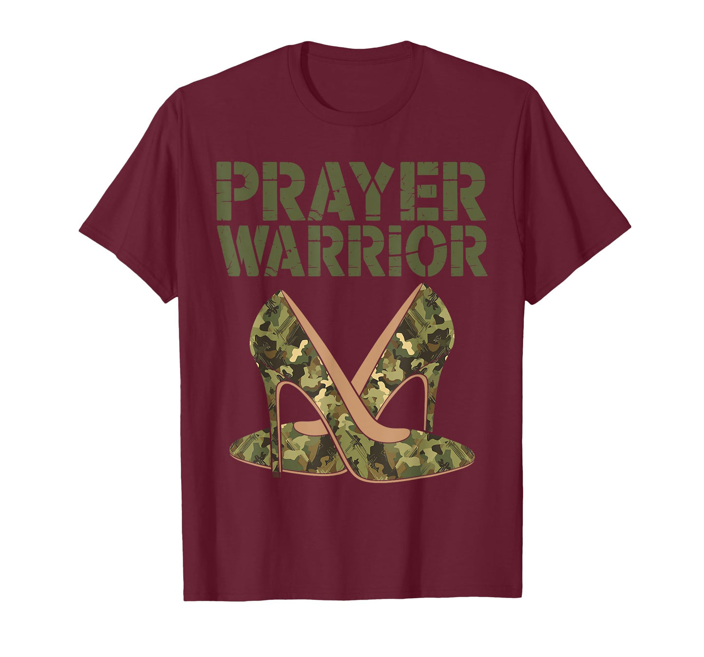 Camo Heels Prayer Warrior Faith God Jesus Christian Women T-Shirt