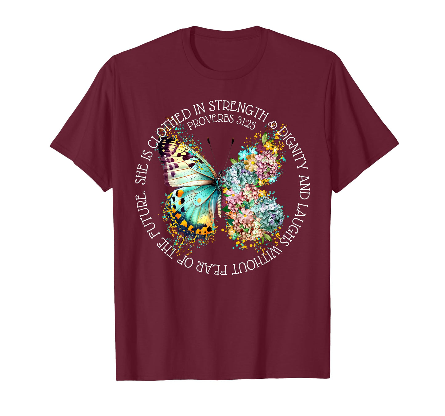 Boho Floral Butterfly She Is Clothed In Strength & Dignity T-Shirt