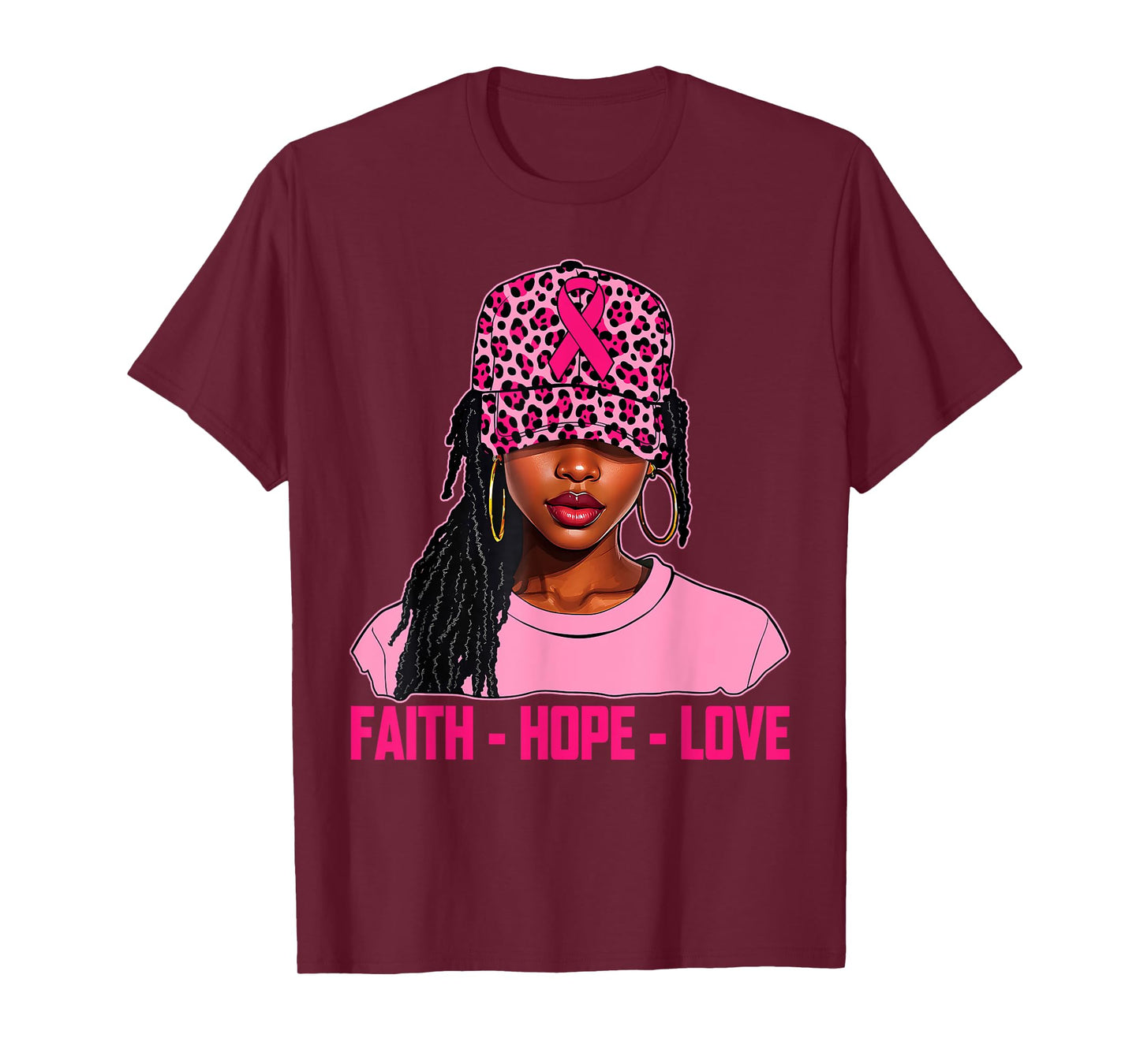 Faith Hope Love Black Women Afro Christian Breast Cancer T-Shirt