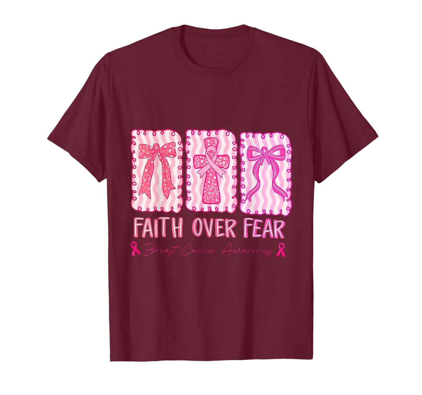 Faith Over Fear Cross Coquette Breast Cancer Awareness T-Shirt