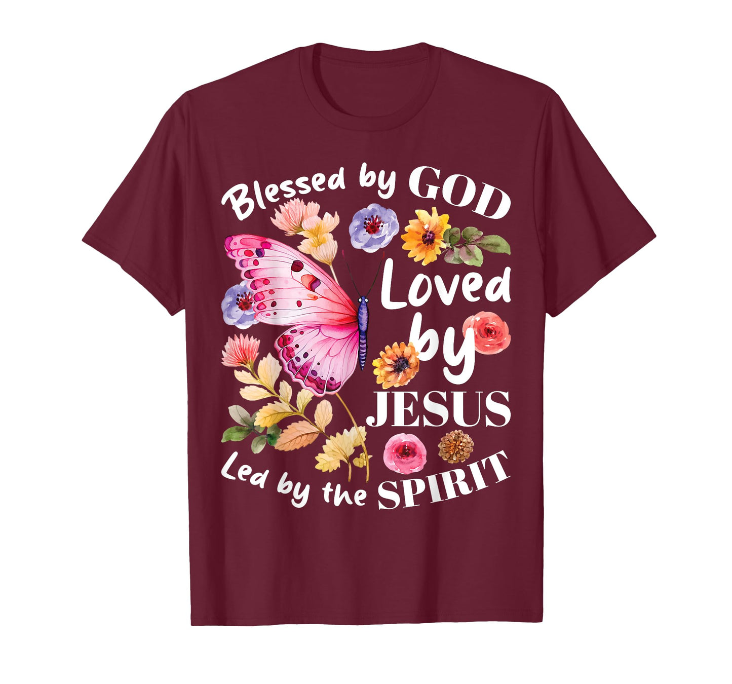 Christian Blessed by God Loved by Jesus Floral Butterfly T-Shirt