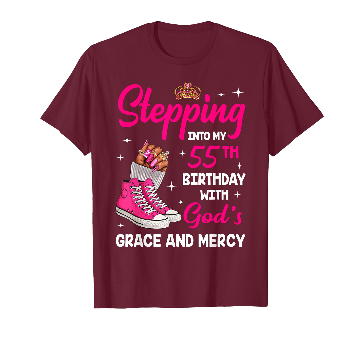 Stepping Into My 55th Birthday Afro Woman Melanin Queen T-Shirt