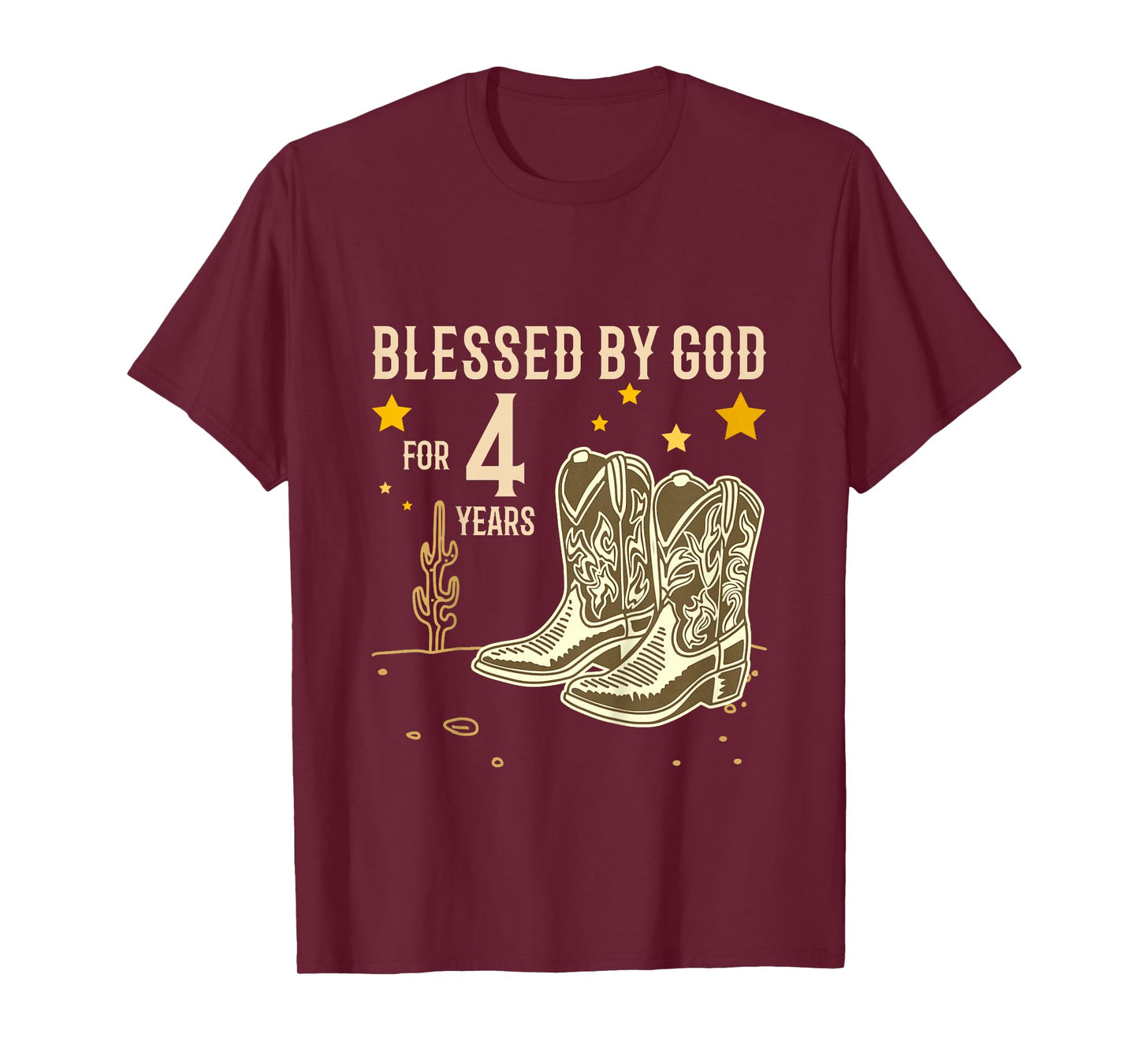 Kids Vintage Blessed by God for 4 Years Cowboy 4th Birthday Boy T-Shirt