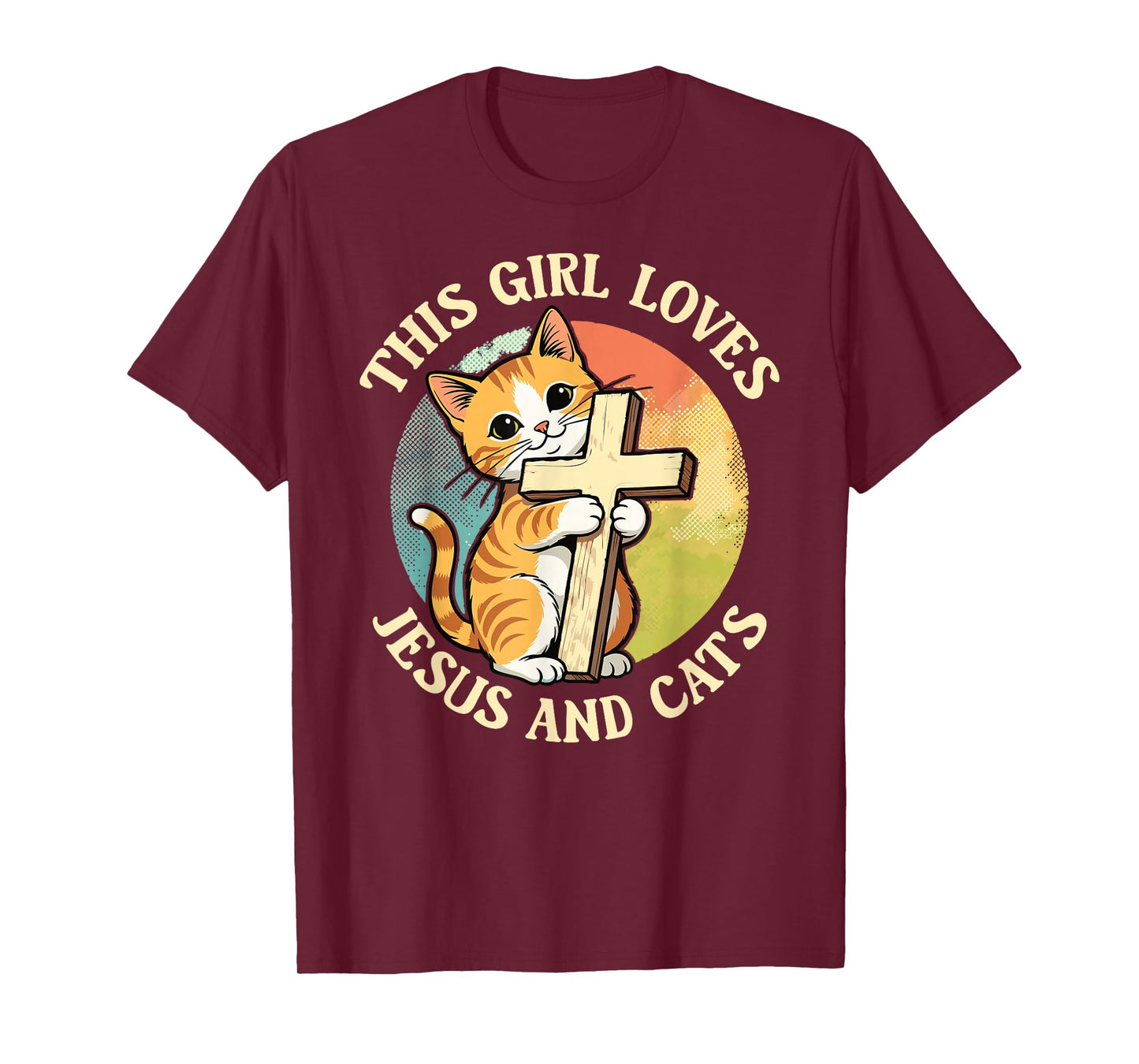 Christian This Girl Loves Jesus and Cats Cat Hugging Cross T-Shirt