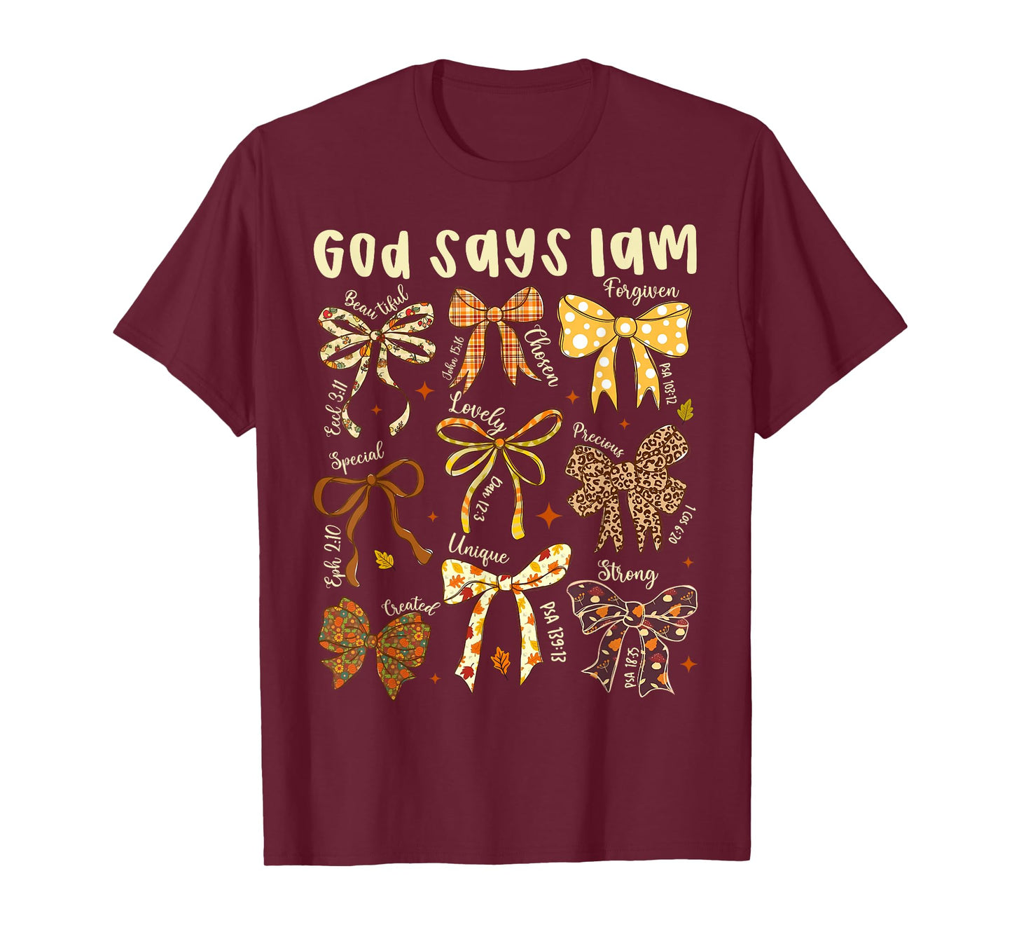 God Says I Am Fall Coquette Bow Thanksgiving Christian Women T-Shirt