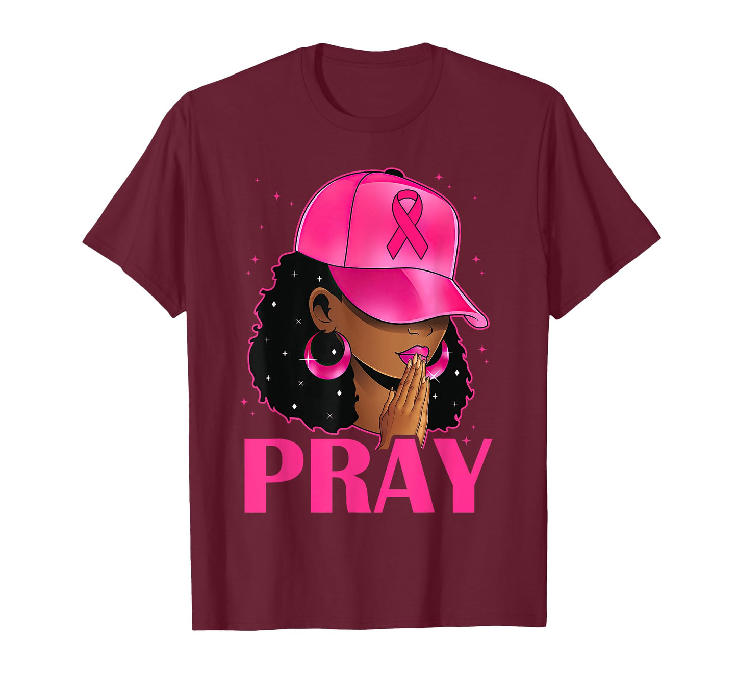 Pray Black Women Afro Christian Breast Cancer Awareness T-Shirt