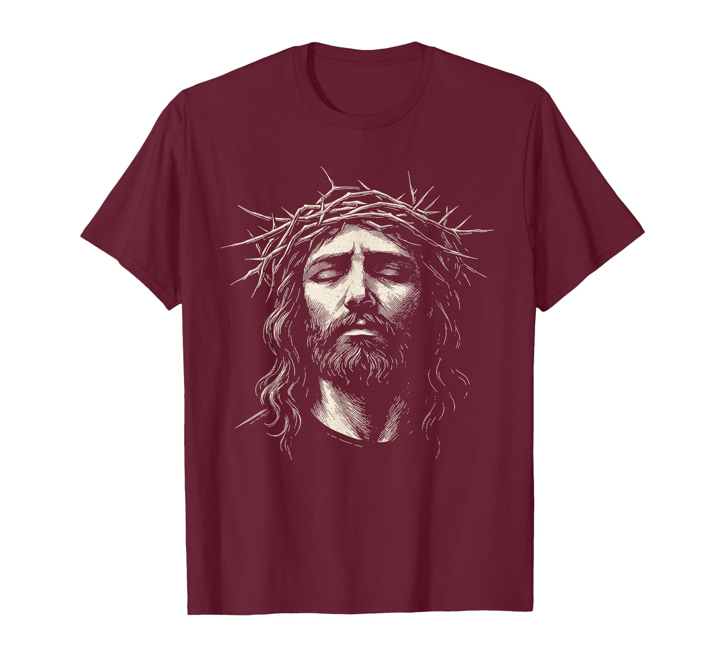 Retro Jesus Christ Face with Crown of Thorns God Bible T-Shirt
