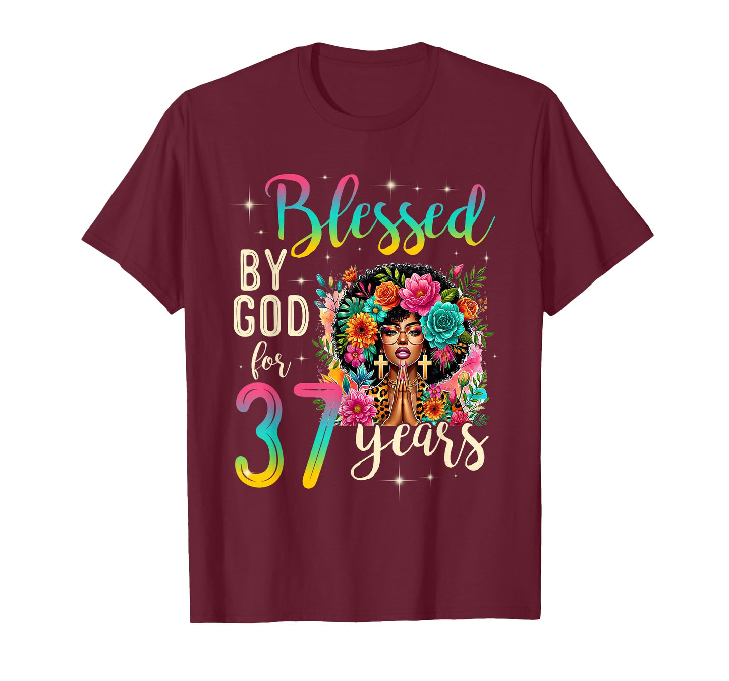 Black Girl Blessed by God for 37 Years Christian Birthday T-Shirt