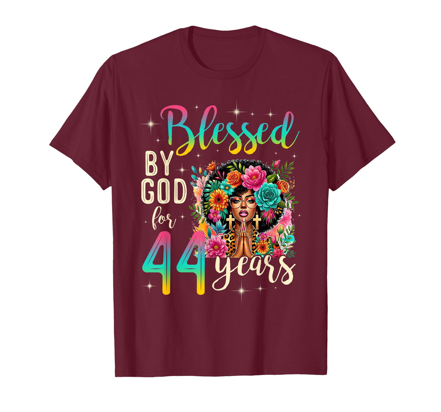 Black Girl Blessed by God for 44 Years Christian Birthday T-Shirt